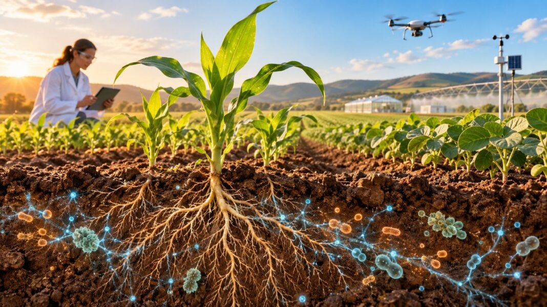 Healthy crops supported by synthetic biology and beneficial soil microbes