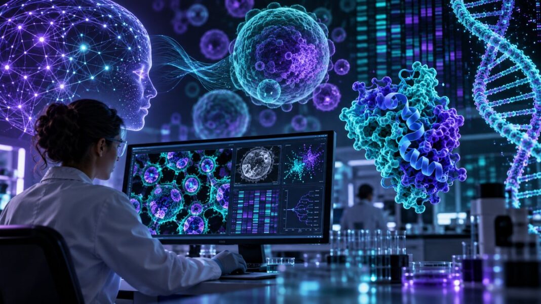 Artificial intelligence analyzing cellular genomic and protein data